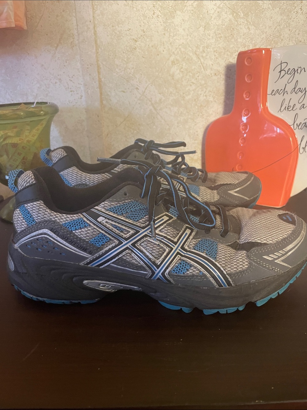 ASICS Gray and Blue Men's Gel-Venture 4 Trail Running Athletic Sneakers
